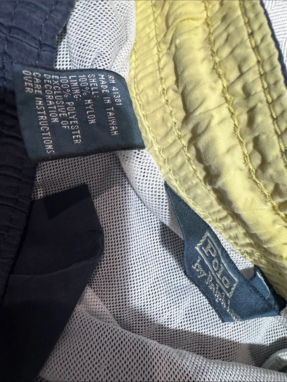 Polo by Ralph Lauren Navy Swim Trunks with Yellow Logo and Liner